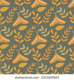 Autumn seamless pattern with moths