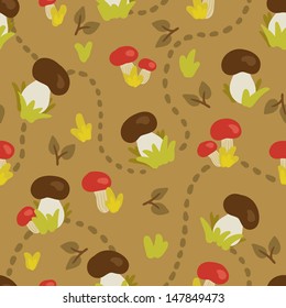 Autumn seamless pattern with mushrooms