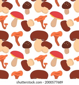 Autumn seamless pattern with mushrooms. Fall vector pattern.