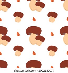 Autumn seamless pattern with mushrooms. Fall vector pattern.