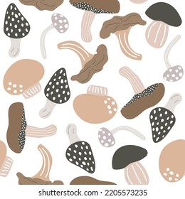 Autumn seamless pattern with mushrooms. Vector hand drawn illustration.