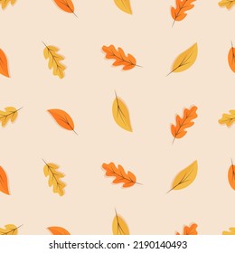 Autumn seamless pattern, oak and aspens leaves fall, vector background illustration