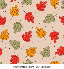 Autumn seamless pattern. Oak. Fallen leaves. leaf fall. Leaf litter. Tints. Isolated vector stock illustration EPS 10