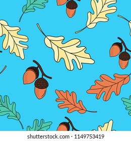 Autumn Seamless Pattern OAK LEAVES Color Vector Illustration for Birthday and Party, Wall Decorations, Scrapbooking, Baby Book, Photo Albums and Card Print