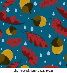  Autumn seamless pattern with  oak  leaves, surface design for textile, fabric, wallpaper, wrapping, gift wrap, paper, scrapbook and packaging.