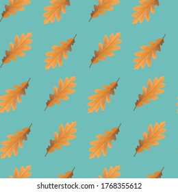 Autumn seamless pattern of oak leaves. Vector illustration of yellow autumn leaves on an isolated background. For fabric, packaging,print,wallpaper and decoration of clothes. Flat, line art
