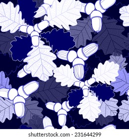 Autumn seamless pattern with oak leaves. Vector background. Hand drawn artwork for textiles, fabrics, souvenirs, packaging and greeting cards.