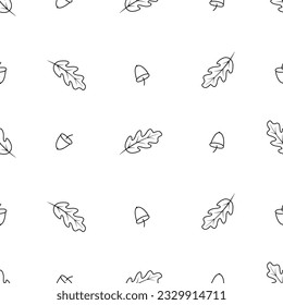 Autumn seamless pattern, oak leaves and acorns fall, vector background illustration
