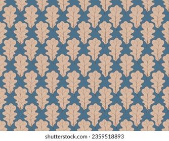 Autumn seamless pattern with oak leaves, lineart.