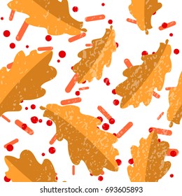 Autumn seamless pattern with oak leaves and texture