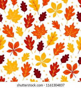 Autumn seamless pattern with oak and maple leaves. Perfect for seasonal and Thanksgiving Day greeting cards, textile, wrapping.