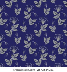 Autumn seamless pattern on navy blue background