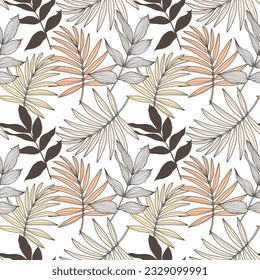 Autumn seamless pattern with orange branches and leaves on a white background. Pattern for wallpapers, textiles, backgrounds, wrapping paper, covers