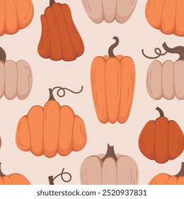 Autumn seamless pattern with organic pumpkins. Vector pattern for Thanksgiving decoration, wrapping paper, backgrounds