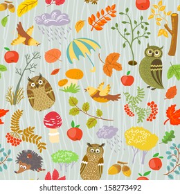 Autumn seamless pattern with owls