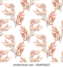 Autumn seamless pattern with plant branches on a white background. Vector illustration