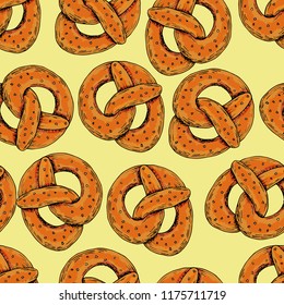 Autumn seamless pattern with pretzels. Perfect for seasonal, octoberfest design