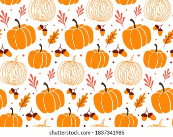 Autumn seamless pattern with pumpkin 