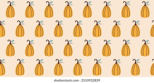 Autumn seamless pattern with pumpkin. Fall season vector illustration in flat design. Textile, wallpaper and scrapbook paper pattern.

