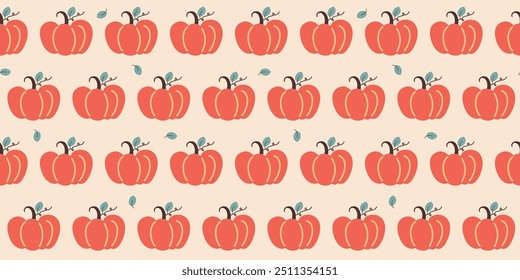 Autumn seamless pattern with pumpkin. Fall season vector illustration in flat design. Textile, wallpaper and scrapbook paper pattern.
