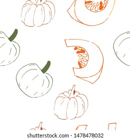 Autumn seamless pattern with pumpkin. Vector icon design for textile, fabric, poster, postcard