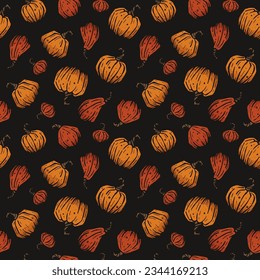 Autumn seamless pattern with pumpkins for Halloween or Thanksgiving day. Vector.	
