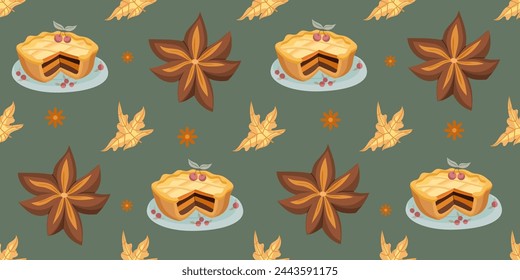 Autumn seamless pattern. Pumpkins and autumn items. Cozy warm background. Perfect for printing, textiles, wrapping paper. Vector illustrations