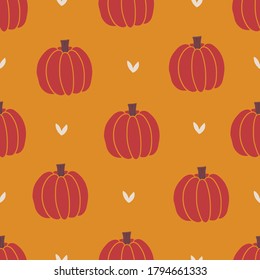 Patrón ininterrumpido de otoño con calabazas sobre fondo amarillo. Perfecto para papel de regalo, papel pintado, Día de Acción de Gracias, vacaciones de temporada, tarjetas de felicitación. Ilustración del vector
