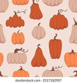 Autumn seamless pattern with pumpkins in pastel colors. Vector fall background for notebook, covers, wrapping paper