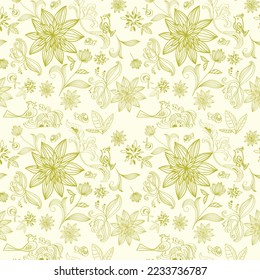  Autumn seamless pattern with pumpkins, plants, leaves, acorns