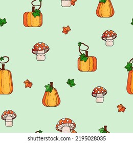 Herbstnahtloses Muster mit Kürbissen für Thanksgiving und Halloween. Helle Vektorgrafik