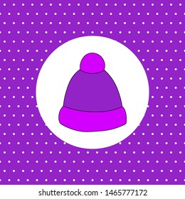 Autumn seamless pattern with purple hat and white circles on polka dot background. Print for children.Template design for invitation, poster, card, flyer, banner.