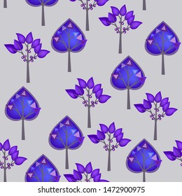 Autumn seamless pattern with purple trees on light background. Vector illustration for fabric, textile, wallpaper, posters, gift wrapping paper, pajamas. Print for children. Doodle style. 