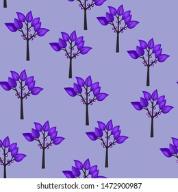 Autumn seamless pattern with purple trees on light background. Vector illustration for fabric, textile, wallpaper, posters, gift wrapping paper, pajamas. Print for children. Doodle style. 