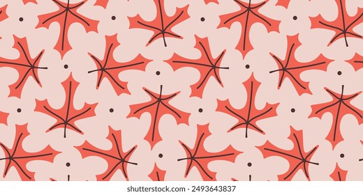 Autumn seamless pattern with red leaves in trendy style. Fall season vector illustration in flat design. 
