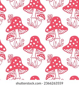 Autumn seamless pattern with red mushrooms for textile design or wallpaper, scrapbook. vector background with hand drawn element.