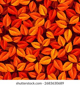 Autumn seamless pattern with red and orange fall leaves. Vector autumn seamless print. Hand-drawn illustration, not AI