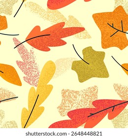Autumn seamless pattern with red and yellow fallen leaves. Vector seasonal background design.