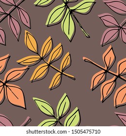 Autumn seamless pattern. Repetition texture of leaves of the ash tree. Vector illustration.