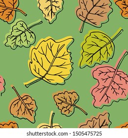 Autumn seamless pattern. Repetition texture of leaves of the poplar tree. Vector illustration.