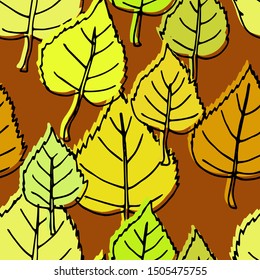 Autumn seamless pattern. Repetition texture of leaves of the birch tree. Vector illustration.