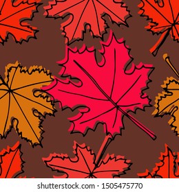 Autumn seamless pattern. Repetition texture of leaves of the maple tree. Vector illustration.