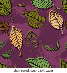 Autumn seamless pattern. Repetition texture of leaves of the elm tree. Vector illustration.