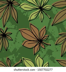 Autumn seamless pattern. Repetition texture of leaves of the chestnut tree. Vector illustration.