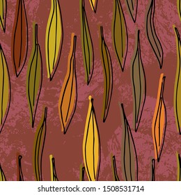 Autumn seamless pattern. Repetition texture of leaves of the willow tree. Vector illustration.