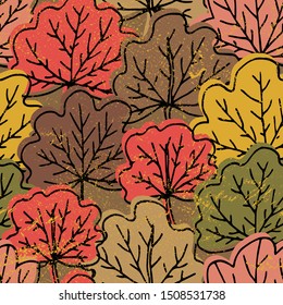 Autumn seamless pattern. Repetition texture of red and yellow leaves. Vector illustration.