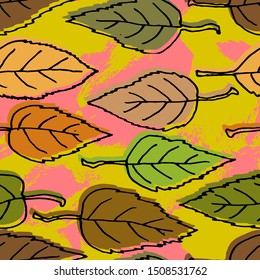 Autumn seamless pattern. Repetition texture of leaves of the apple tree. Vector illustration.