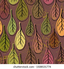 Autumn seamless pattern. Repetition texture of leaves of the catalpa tree. Vector illustration.