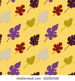 Autumn seamless pattern. Repetition texture of leaves of the mulberry tree. Vector illustration.