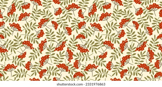 Autumn seamless pattern with Rowan. Vector background for various surface. Hand drawn textures.